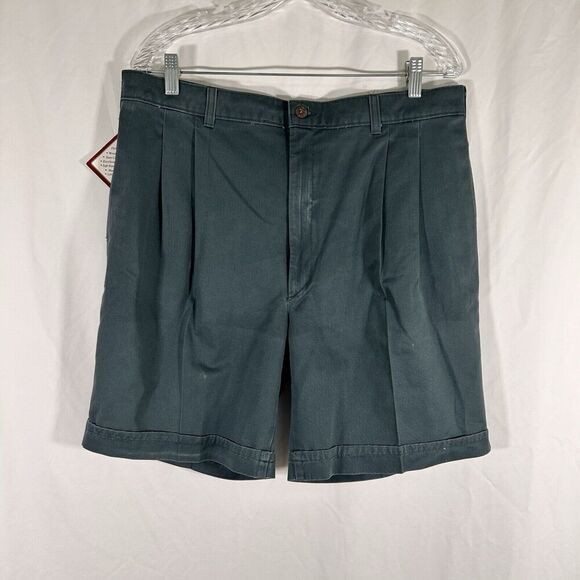 Savane Other - New Vintage Savane Shorts Men's 36 Green Chino Pleated 100% Cotton Button Zip